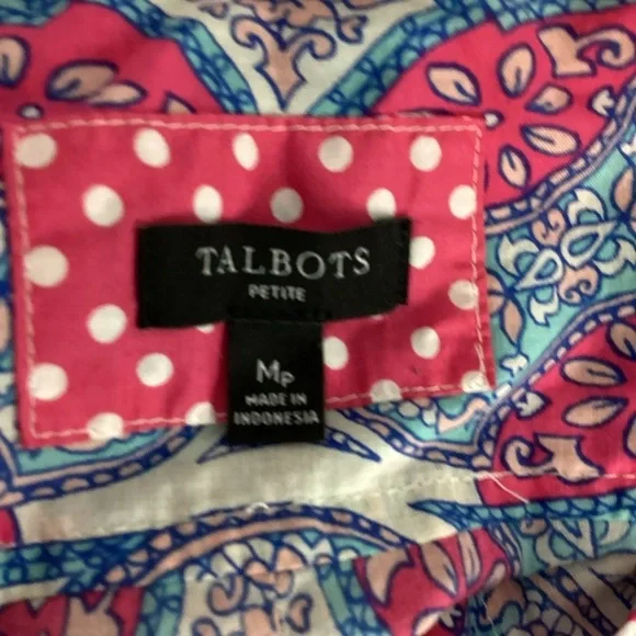 Talbots Petite Perfect Shirt Medallion Print Blue Pink Size MP - Picture 6 of 7
